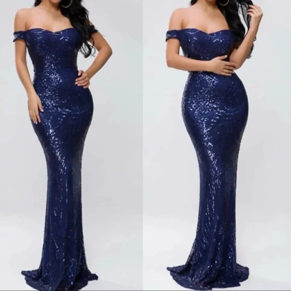 Luxurious sequins mermaid zip back formal party evening wedding prom dress - Picture 7 of 8